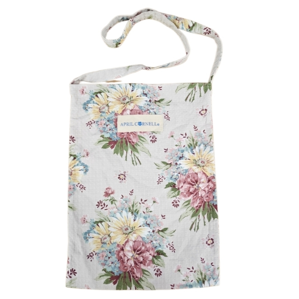 0091 April Cornell Floral Tote Bag Shopping Gardening Sack Market White Floral